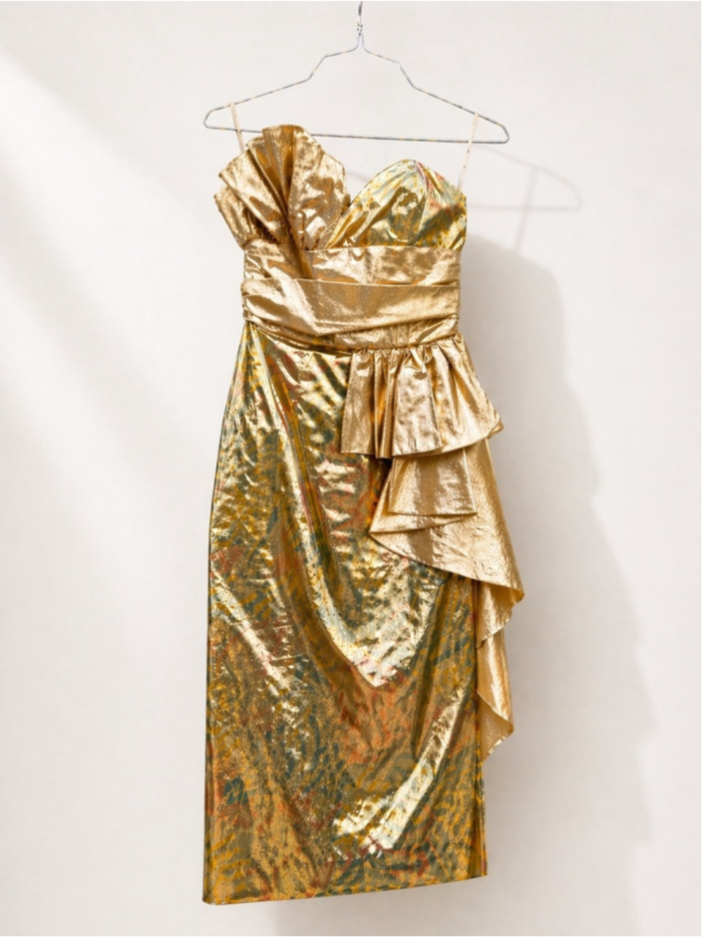 Rare Vintage Gold Lamé Sculpted Cocktail Dress 80s 50s Couture Design Small